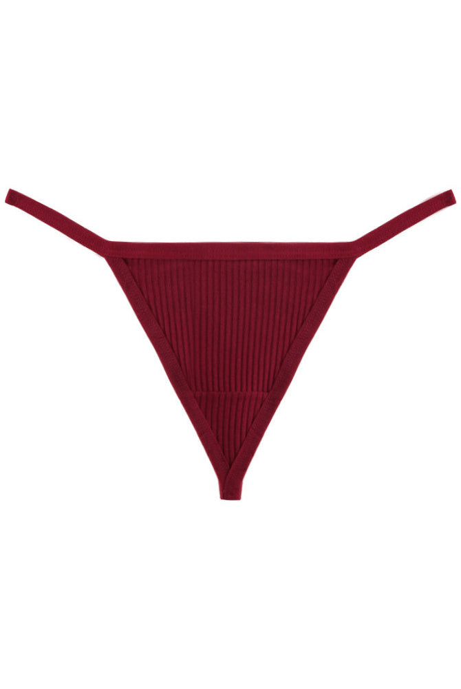 Ribbed micro G-string thong in burgundy