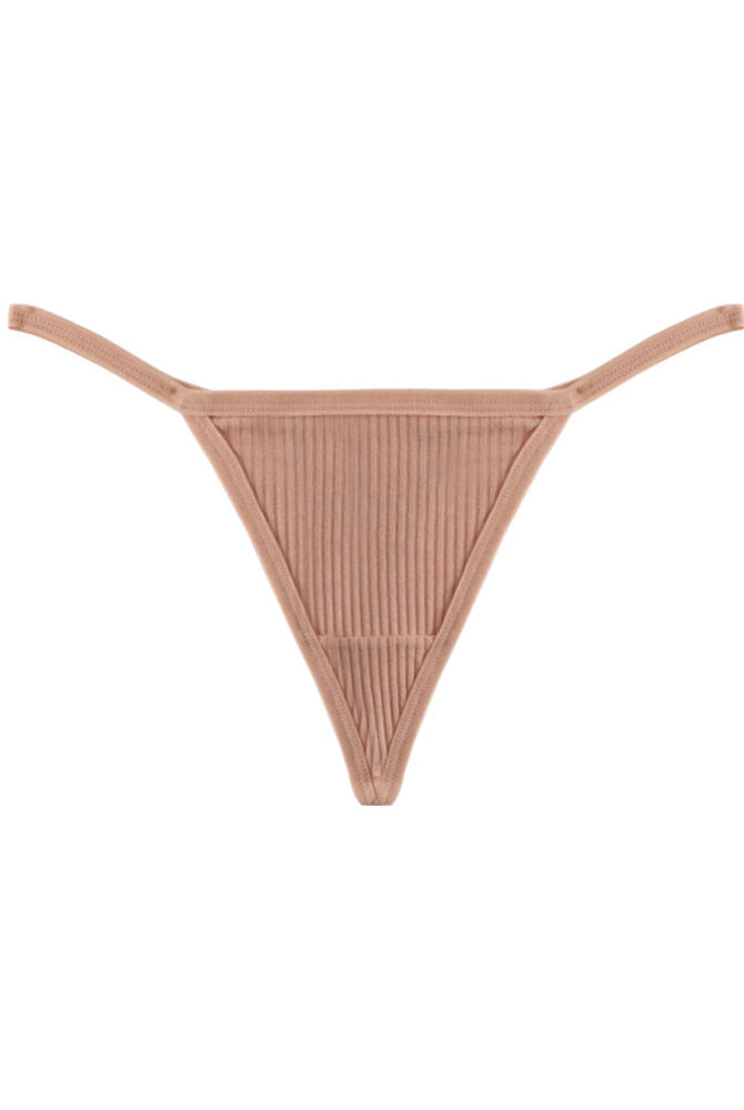 Ribbed micro G-string thong in beige
