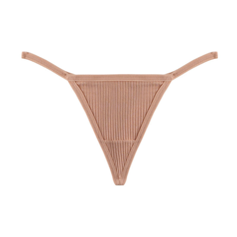 Ribbed micro G-string thong in beige
