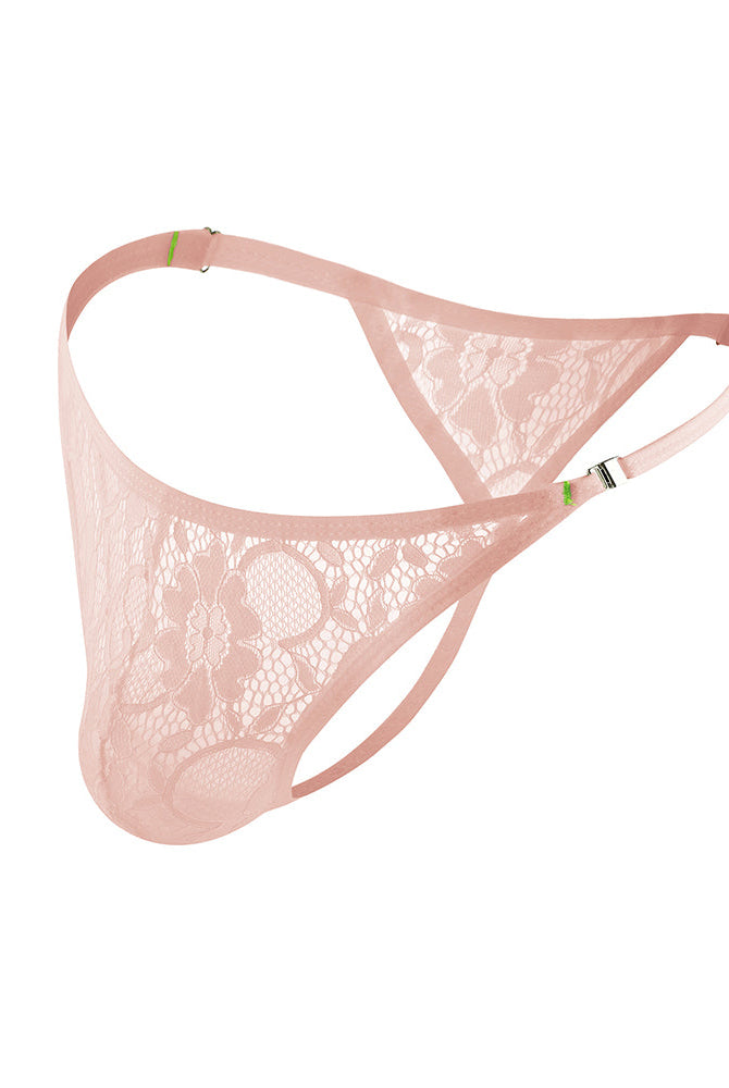 Men's Lace Floral G-String Thong Briefs - Skin