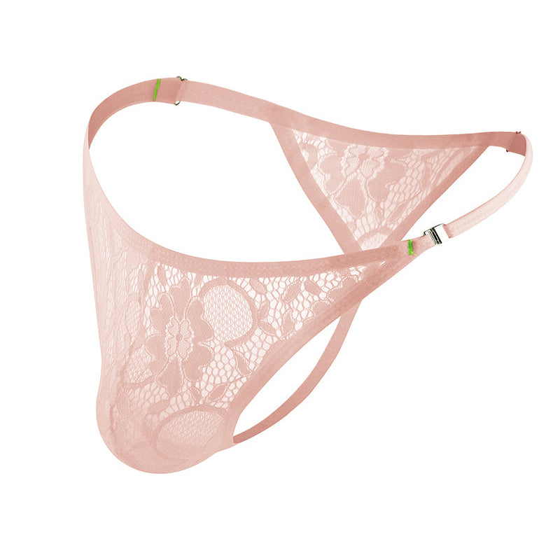 Men's Lace Floral G-String Thong Briefs - Skin