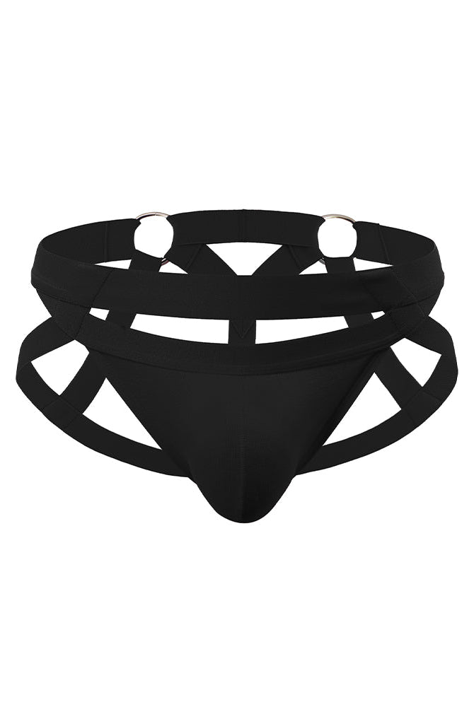 Men's O-Ring Cutout Double Band Briefs - Black