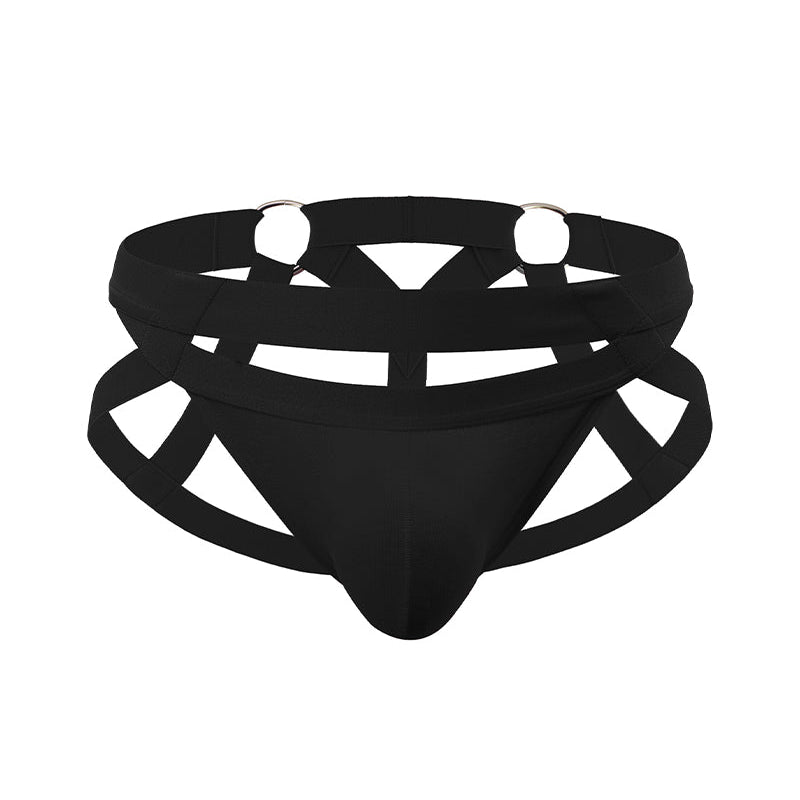 Men's O-Ring Cutout Double Band Briefs - Black