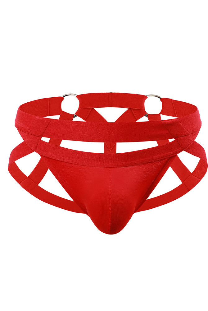 Men's O-Ring Cutout Double Band Briefs - Red