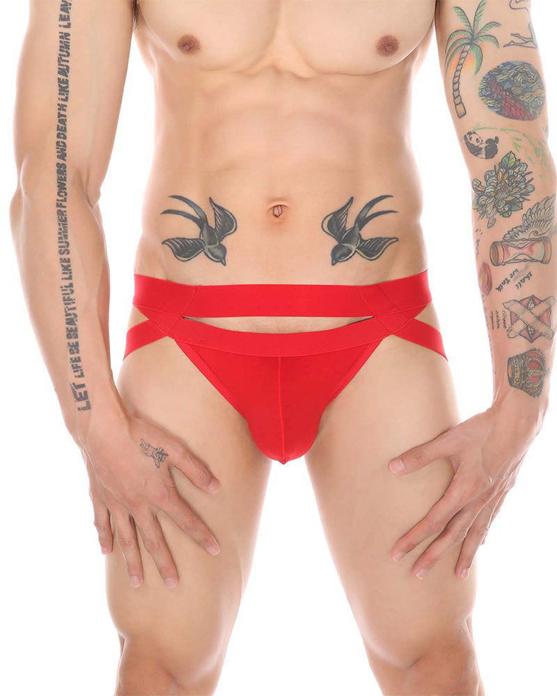 Men's O-Ring Cutout Double Band Briefs - Red