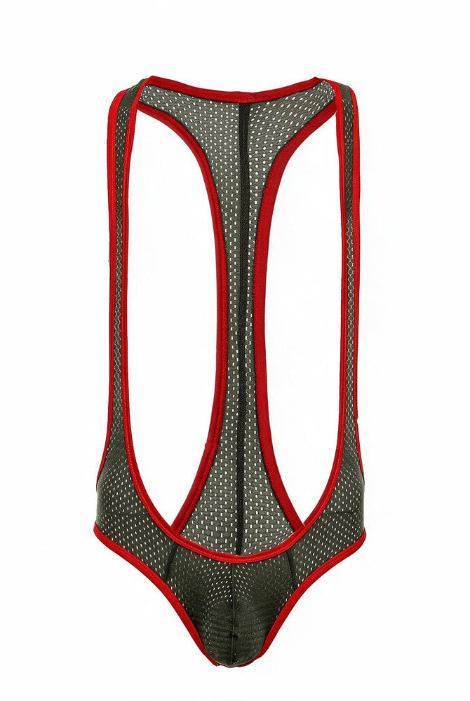 Men's Mesh Racerback Thong Bodysuit - Army Green