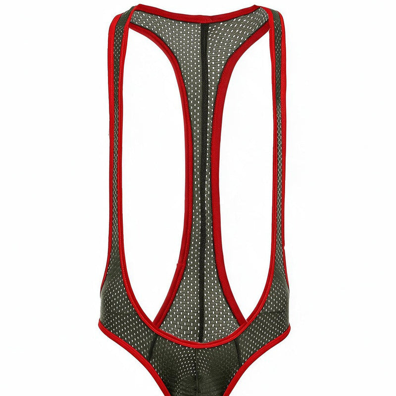 Men's Mesh Racerback Thong Bodysuit - Army Green