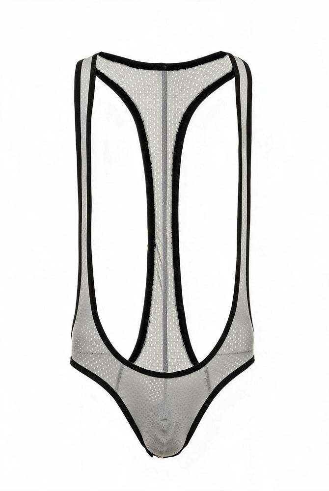 Men's Mesh Racerback Thong Bodysuit - Gray