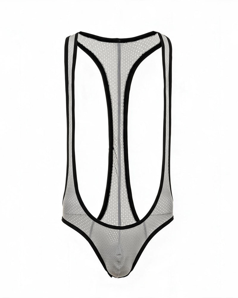 Men's Mesh Racerback Thong Bodysuit - Gray