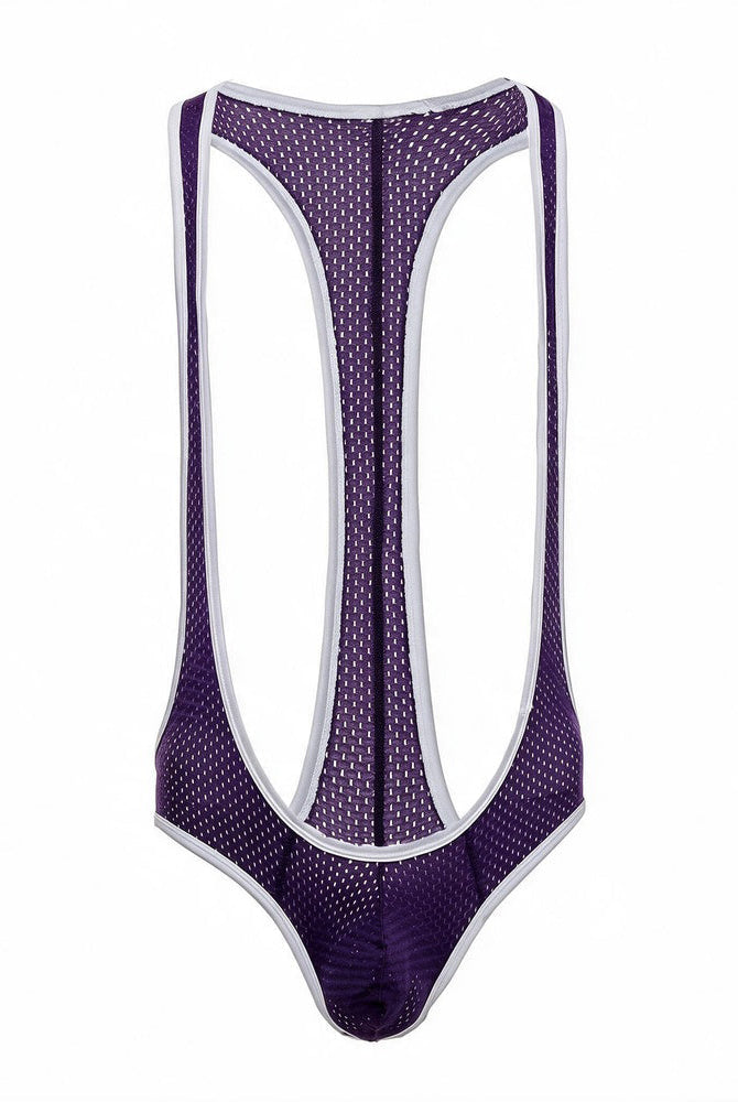 Men's Mesh Racerback Thong Bodysuit - Purple