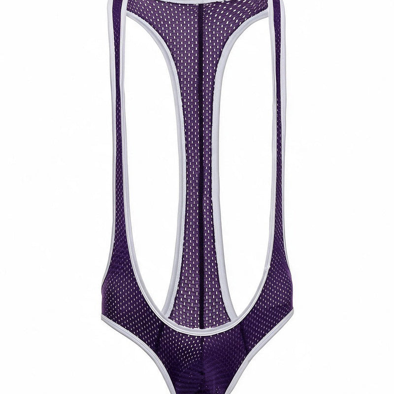 Men's Mesh Racerback Thong Bodysuit - Purple