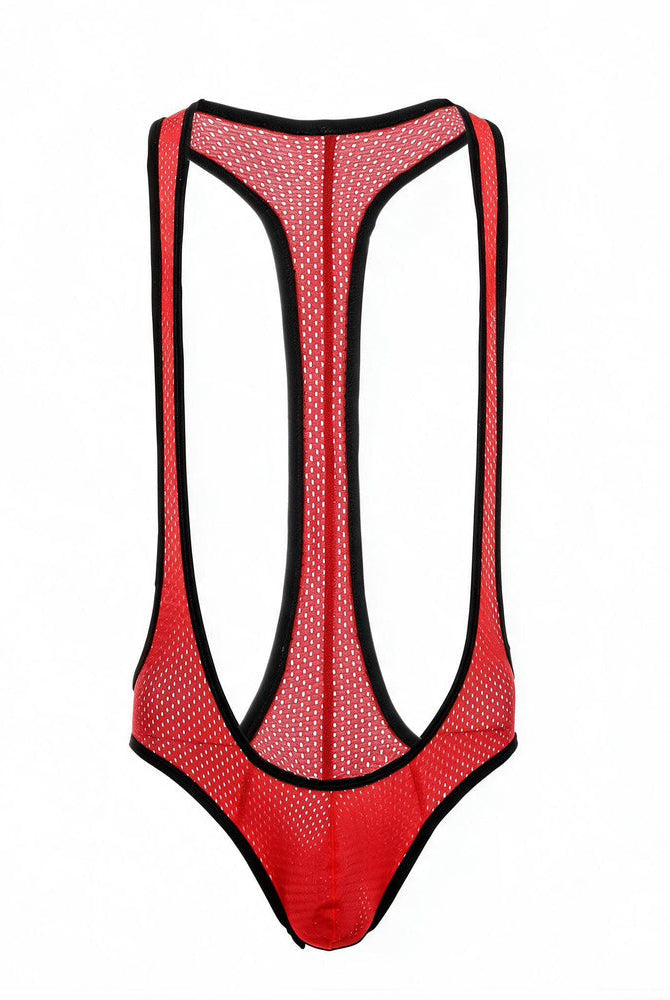 Men's Mesh Racerback Thong Bodysuit - Red