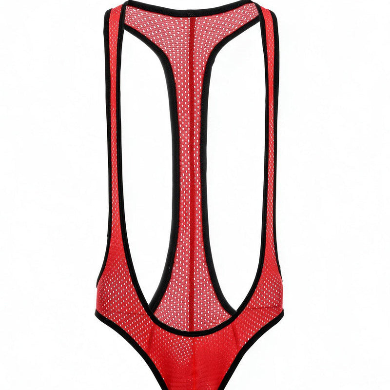 Men's Mesh Racerback Thong Bodysuit - Red