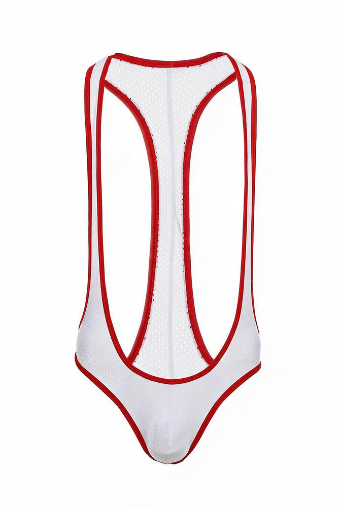 Men's Mesh Racerback Thong Bodysuit - White