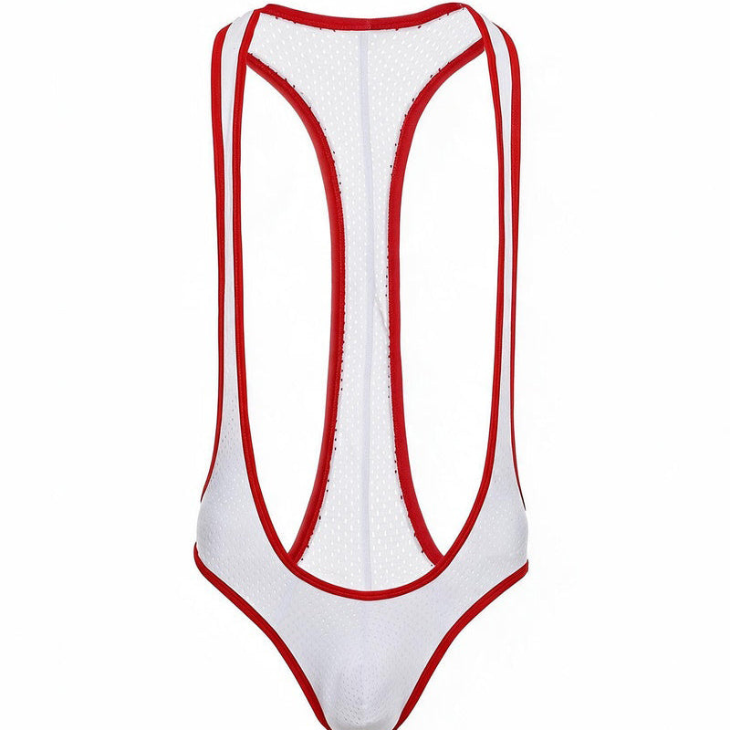 Men's Mesh Racerback Thong Bodysuit - White