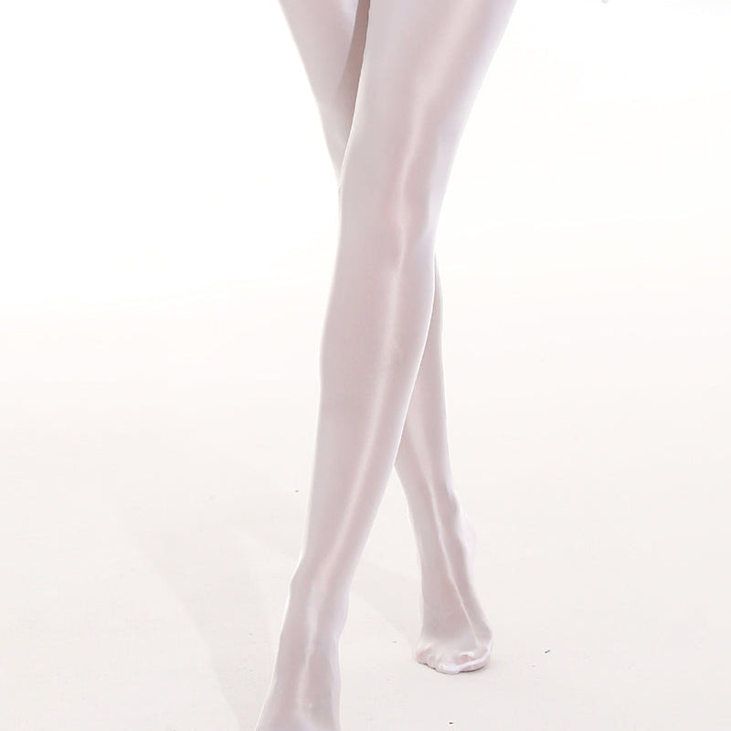 Glossy Wet Look Thigh-High Stockings - White