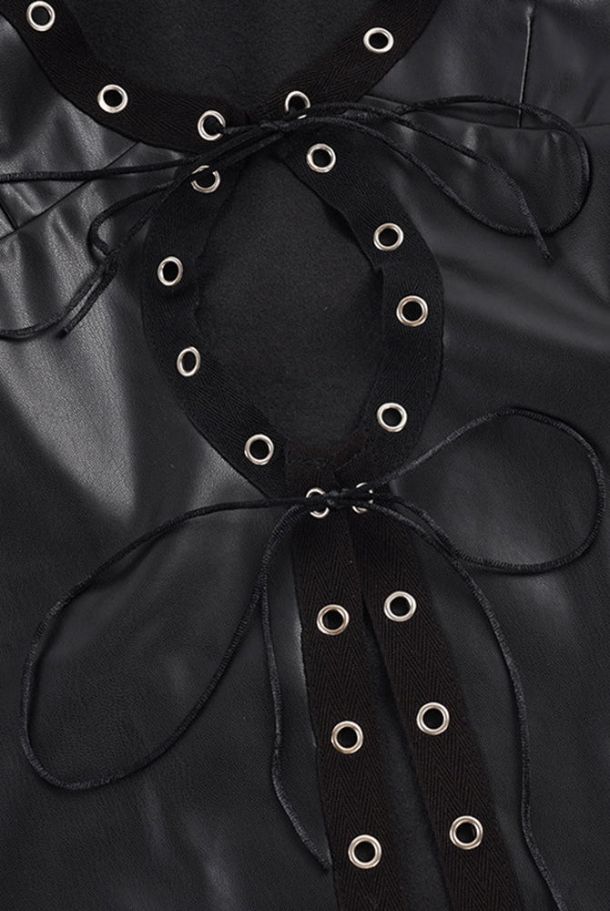 Avidlove PU Leather Lace-Up Crop Vest and Shorts Set with Eyelet Hardware