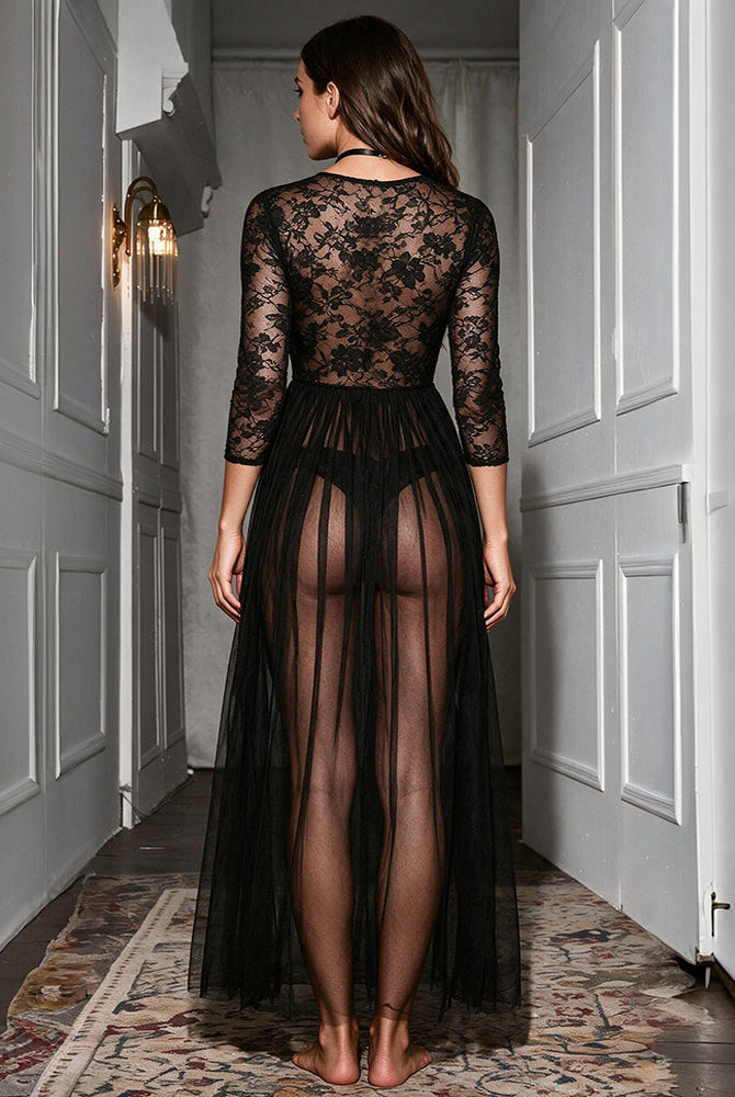 Avidlove Lace Long Sleeve Sheer Maxi Lingerie Dress