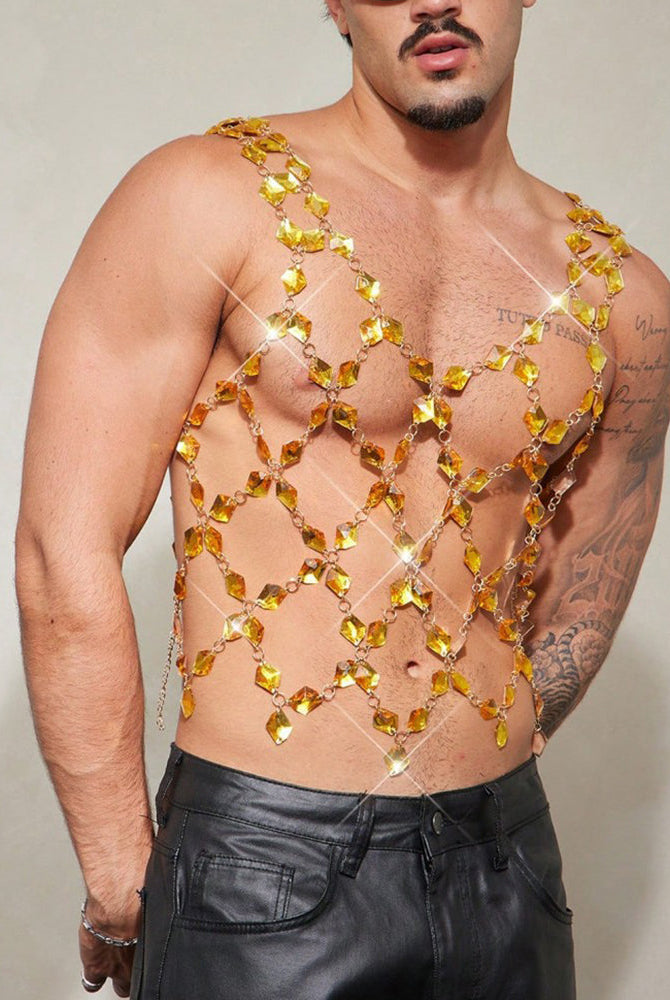 Crystal Gem Chain Body Harness Top - Gold
