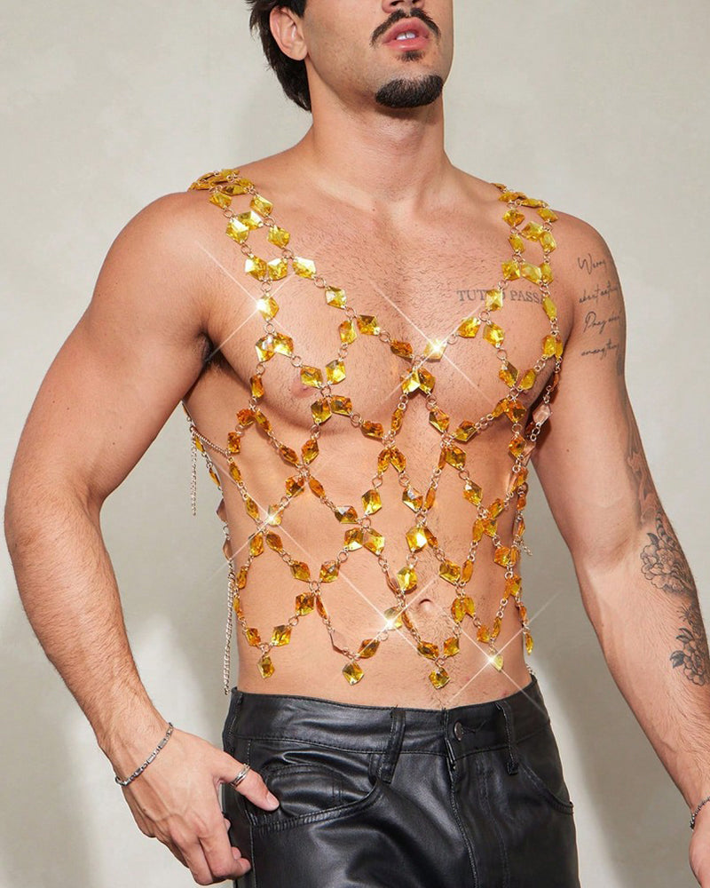 Crystal Gem Chain Body Harness Top - Gold