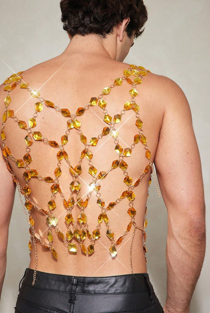 Crystal Gem Chain Body Harness Top - Gold