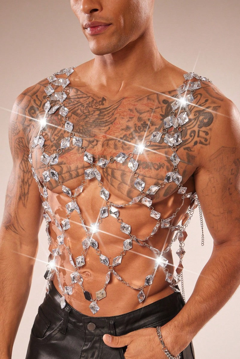 Crystal Gem Chain Body Harness Top - Silver