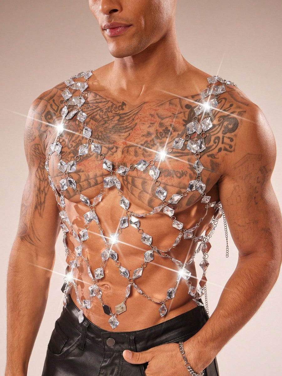 Crystal Gem Chain Body Harness Top - Silver