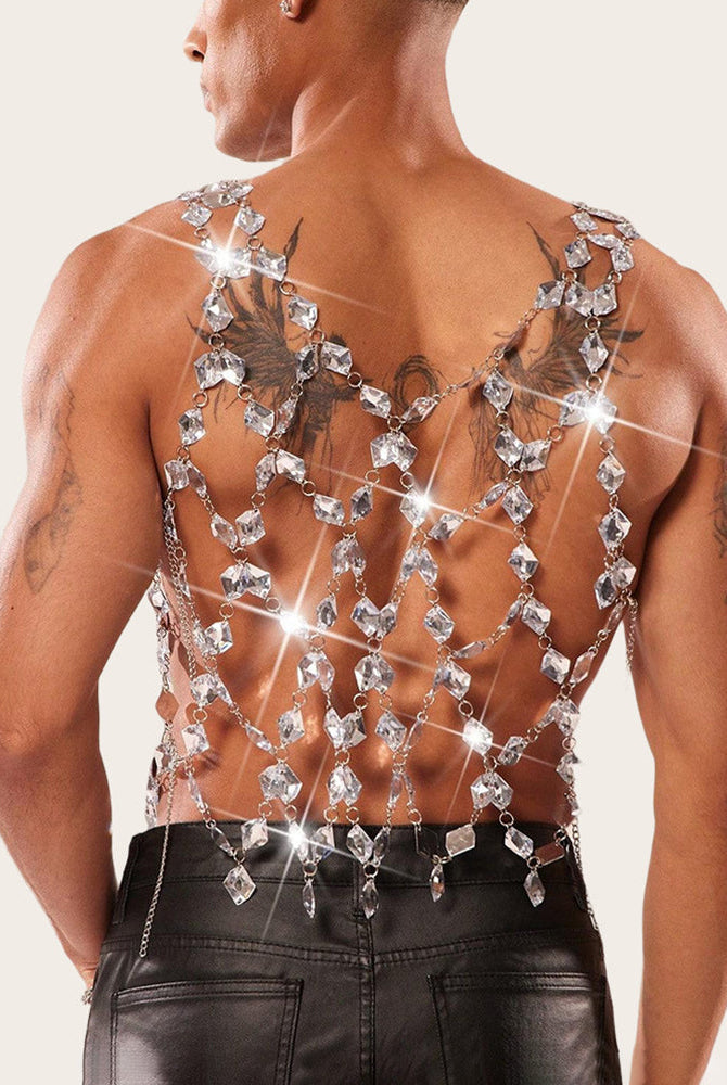 Crystal Gem Chain Body Harness Top - Silver