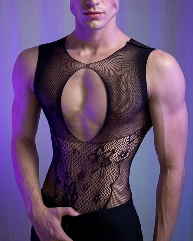Mesh Lace Cutout Bodysuit - Style 1