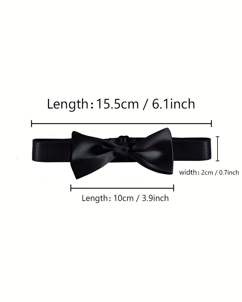 Black bow-collar thong set size chart with length and width measurements