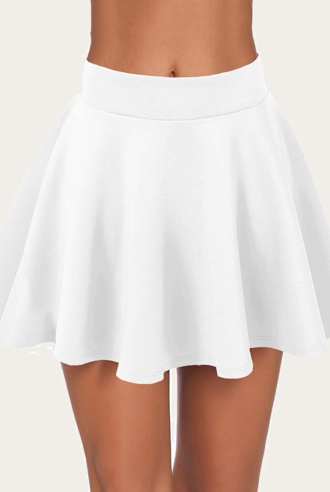 White A-line mini skirt, high waist, schoolgirl style, breathable fabric, flared. Comfortable fit.