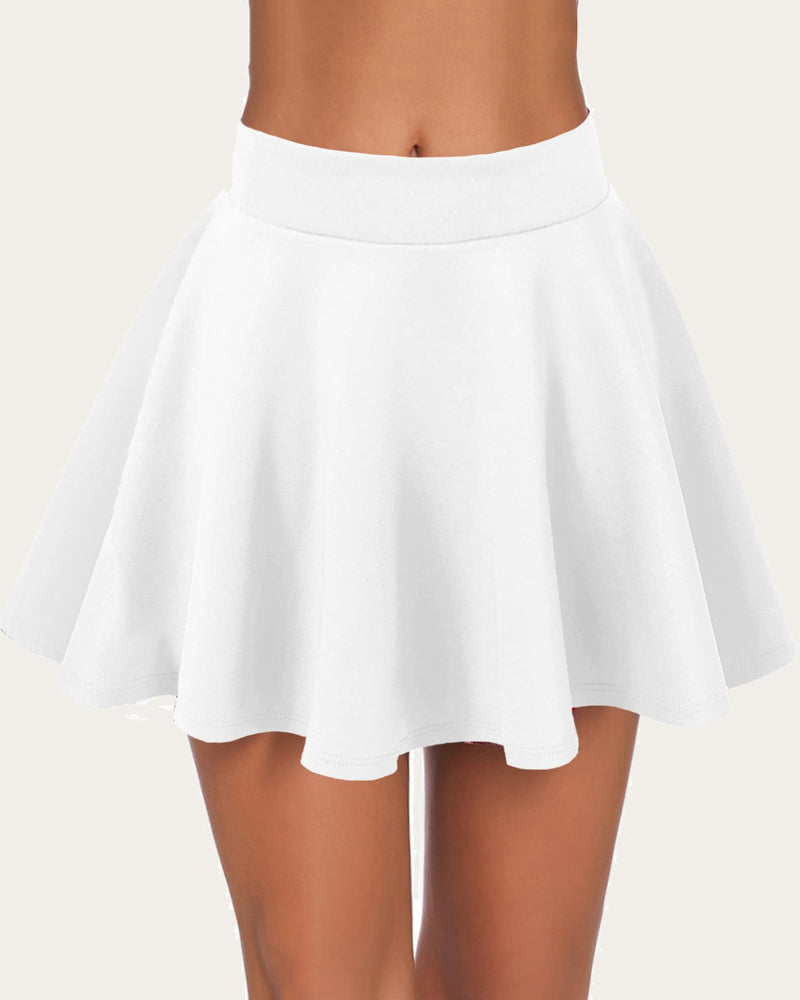 White A-line mini skirt, high waist, schoolgirl style, breathable fabric, flared. Comfortable fit.