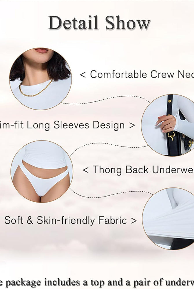 White Y2K double-lined loungewear set: top and underwear. Soft fabric, comfortable fit, long sleeves.