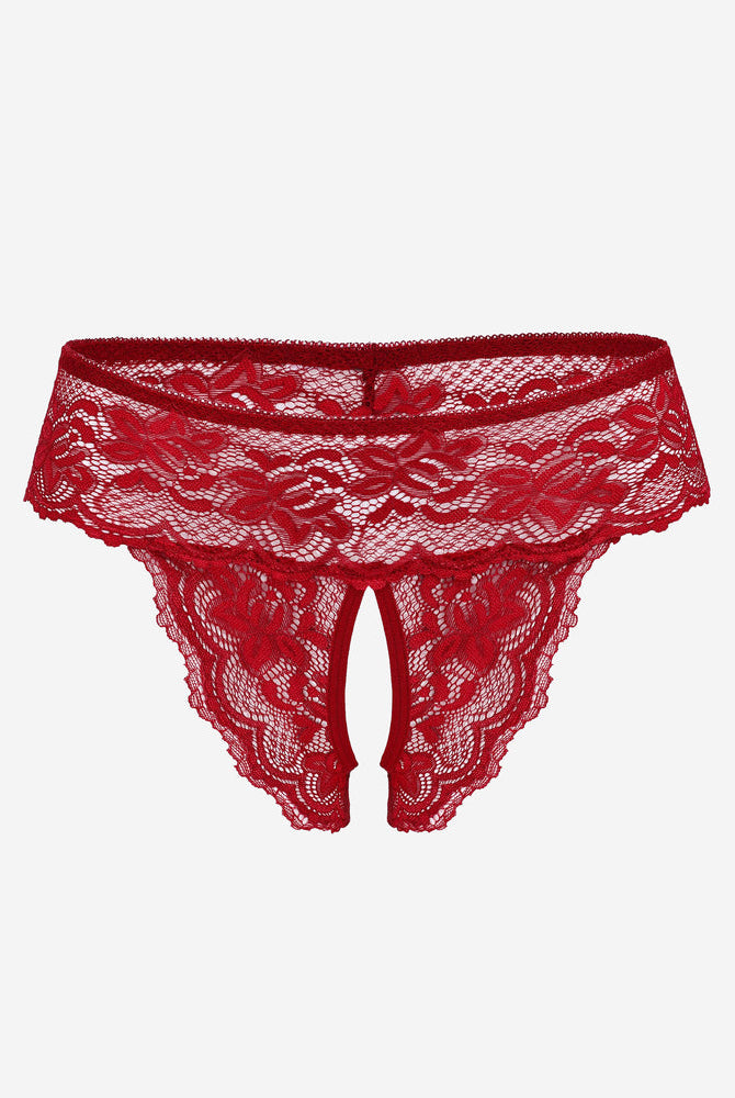 Avidlove red lace low rise hipster lingerie, open back, floral lace detail, comfortable and sexy