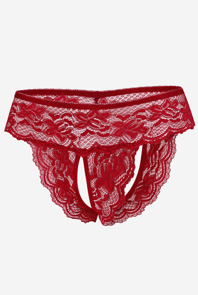 Avidlove Red Lace Low Rise Hipster Lingerie, Open Back, Floral Design, Comfortable and Sexy