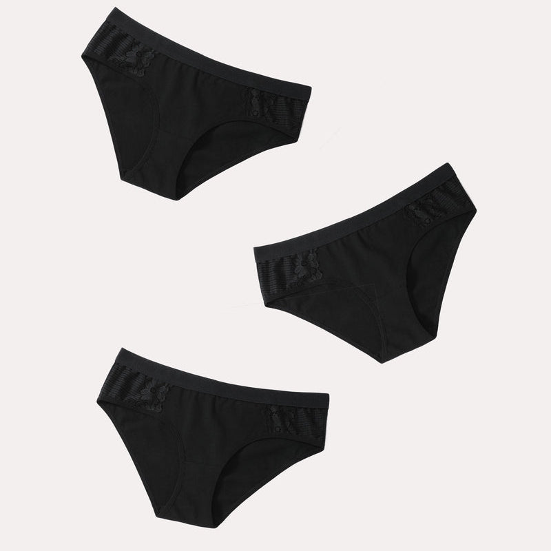 Black cotton hipster tanga brief bikini panties with lace detail, comfortable and stylish