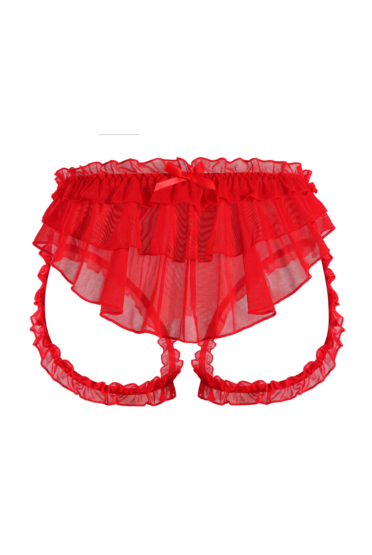 Red sheer mesh ruffle high-waist layered mini underwear with hollow-out sides