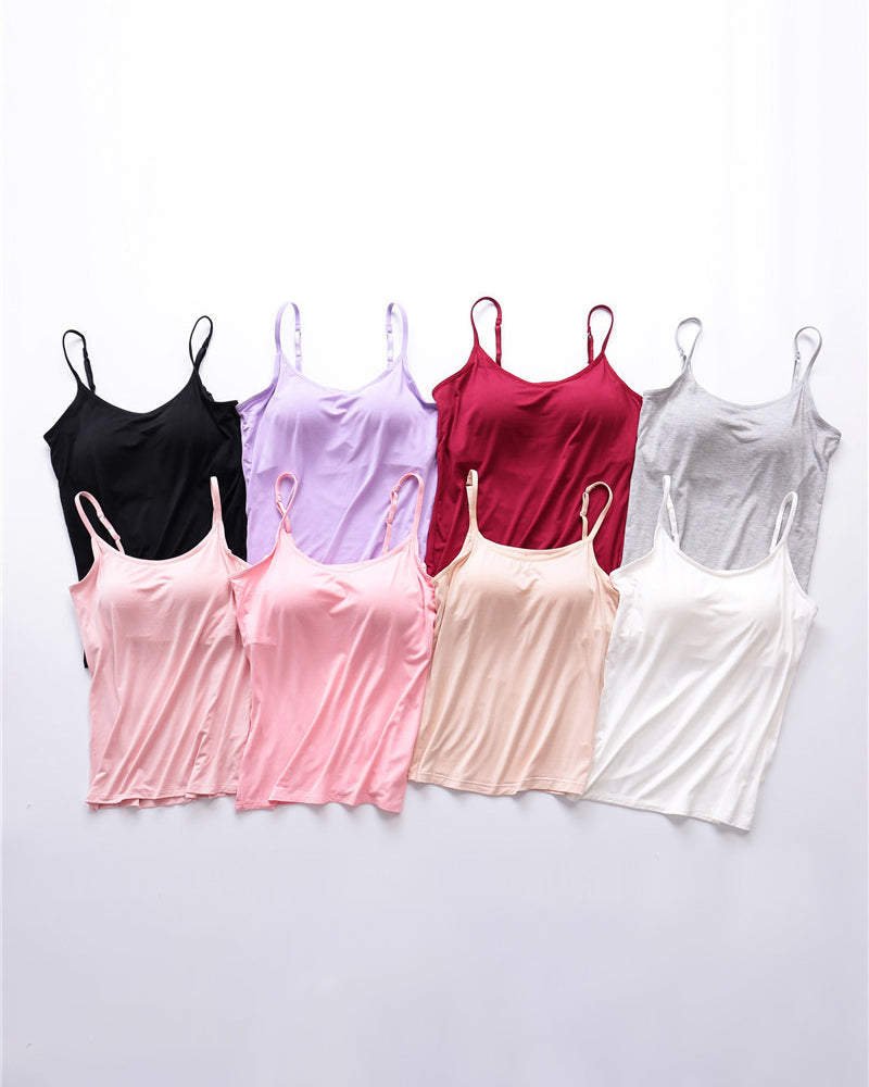 Built-in bra spaghetti-strap tank top, assorted colors set