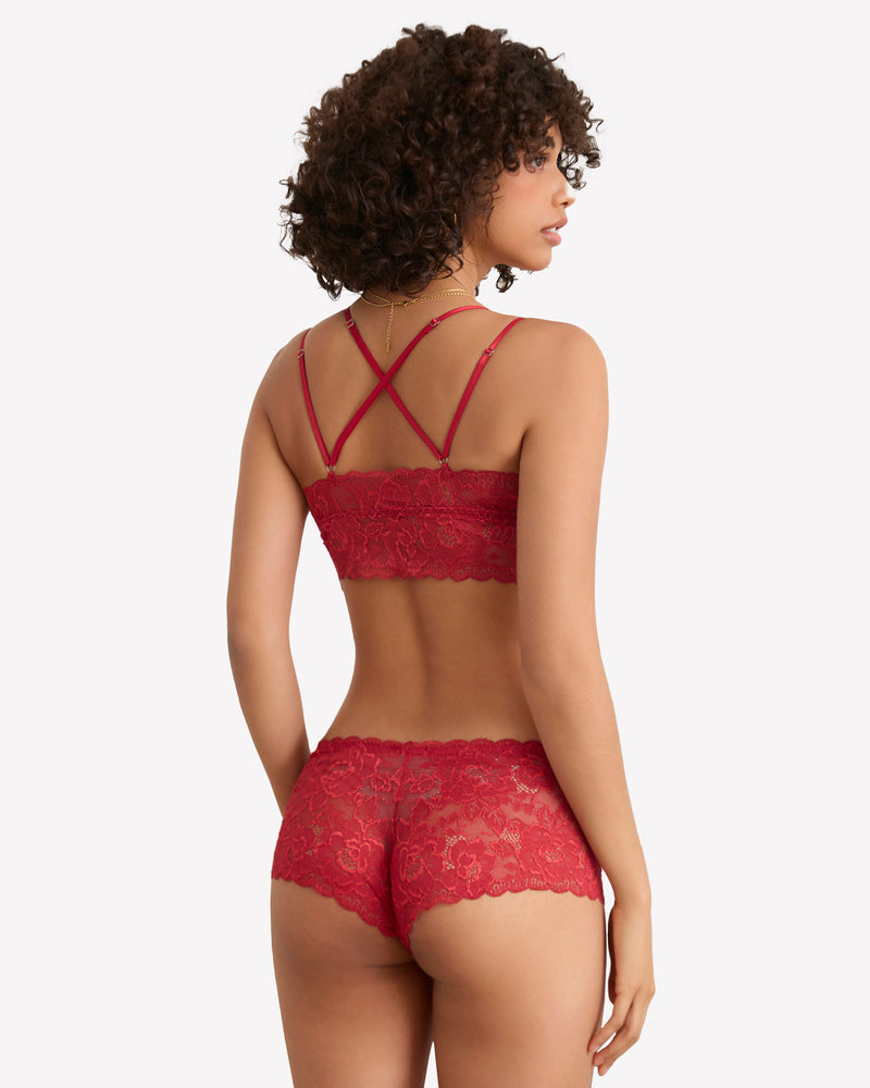 Red lace lingerie set. Floral lace bra and panty set, designed for confidence and charm.