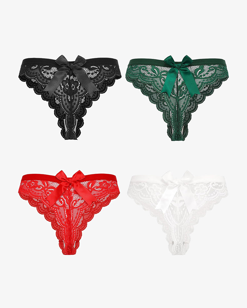 Avidlove Lace Bow Panties - Black, Green, Red, and White Thongs