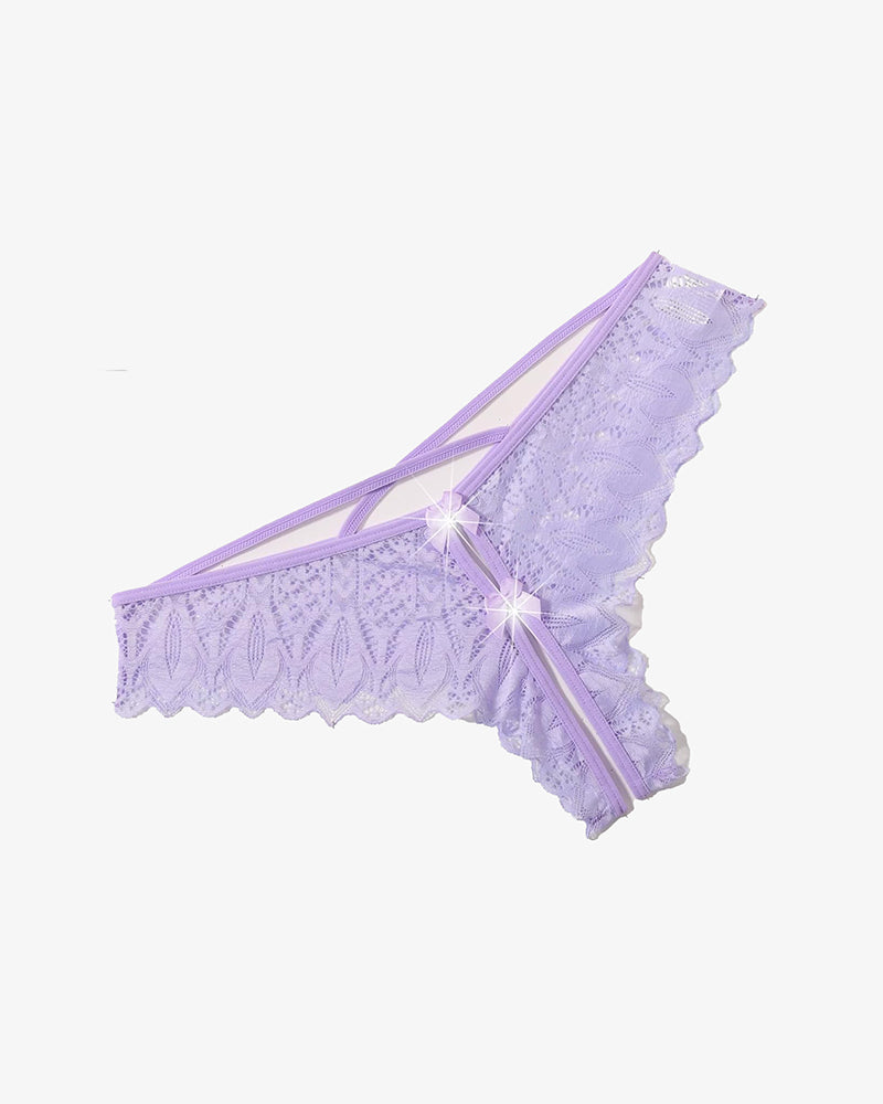 Lavender lace Criss Cross Hipster Underwear with cross-strap back, perfect for sweet nights.