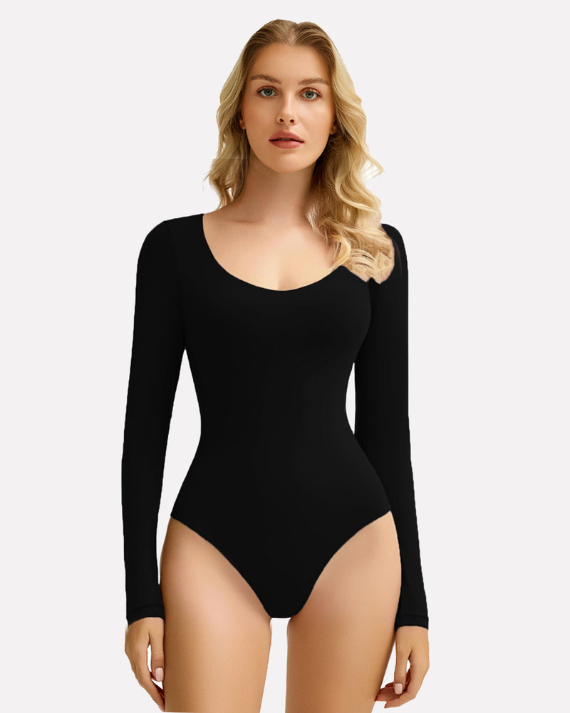 Black scoop neck bodysuit shapewear, ultra soft, breathable and stretchy, suitable for all figures