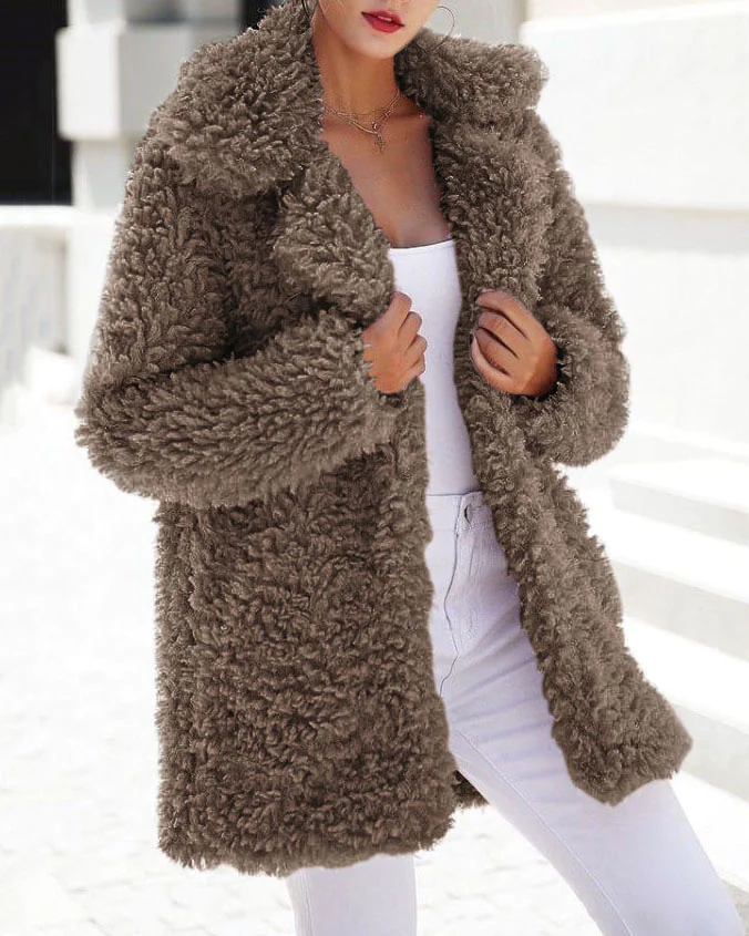 Oversized brown fleece teddy jacket, plush material, casual style for women, perfect for daily wear