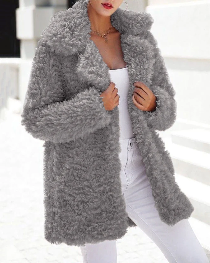Oversized gray fleece teddy jacket for women, plush material, casual style, perfect for daily wear