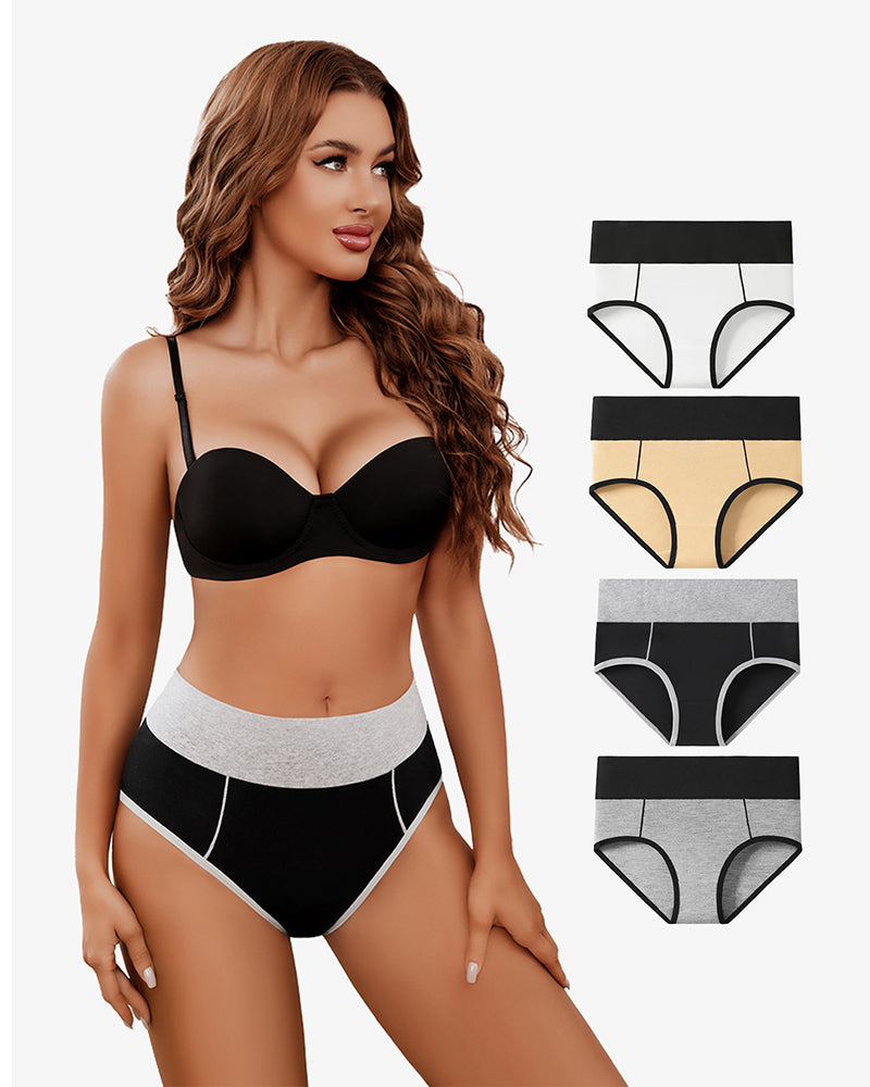High-waist cotton hipster panties in multiple colors, featuring a comfortable color-clash design.