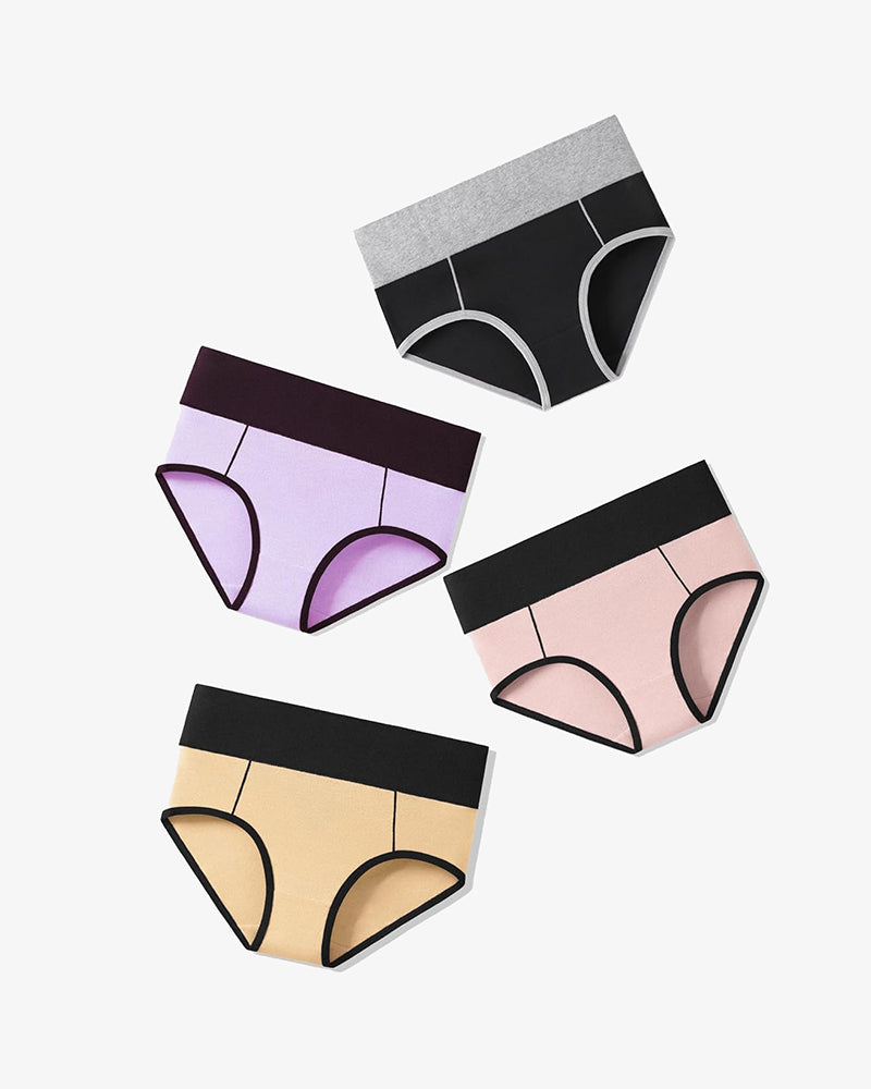 Cotton Hipster Panties High Waist Briefs in Various Colors - Comfortable Color-Clash Design
