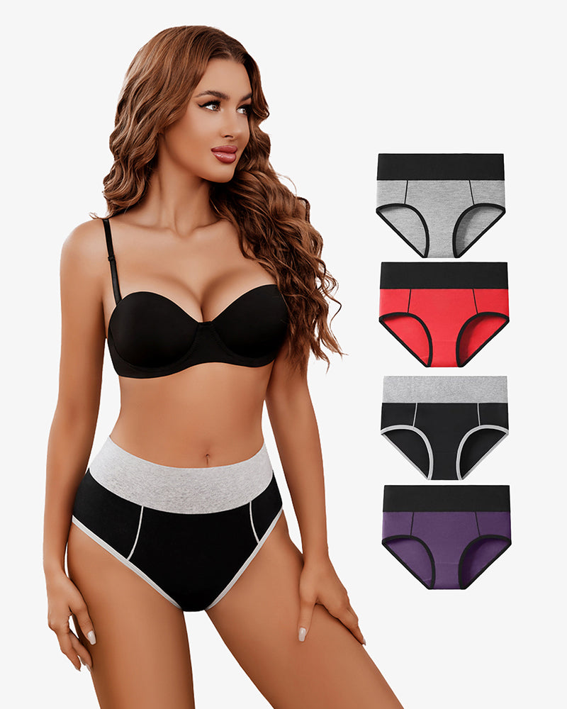 High-waist cotton hipster panties in various colors, featuring a comfortable, color-clash design.