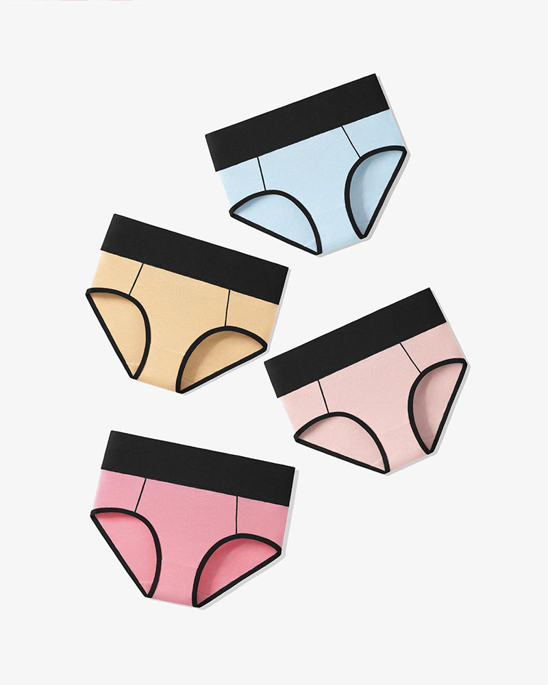 Cotton Hipster Panties High Waist Briefs in Multiple Colors - Comfortable Color-Clash Design