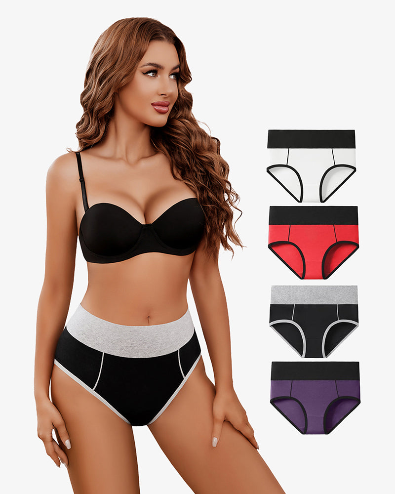 Cotton Hipster Panties High Waist Briefs, black with gray waistband, and other colors