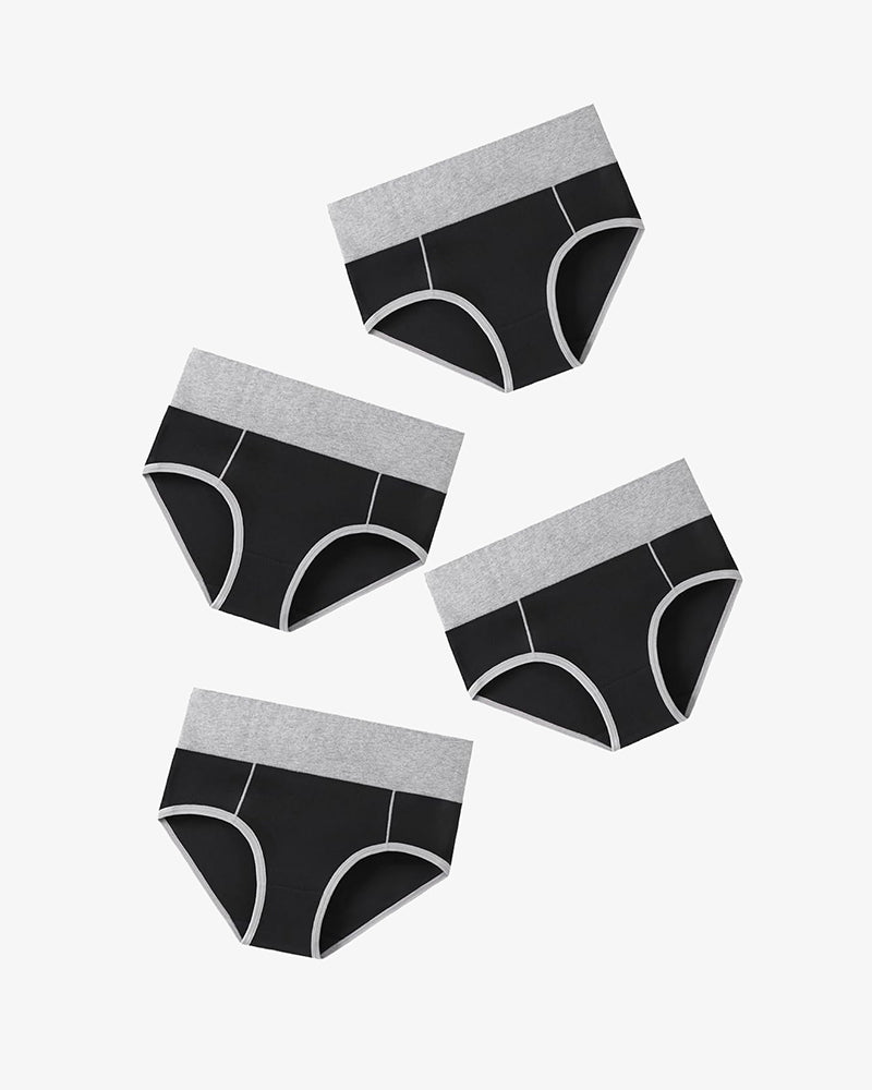 Avidlove High-Waist Cotton Hipster Panties in Black and Grey, Comfortable Fit, Color-Clash Design
